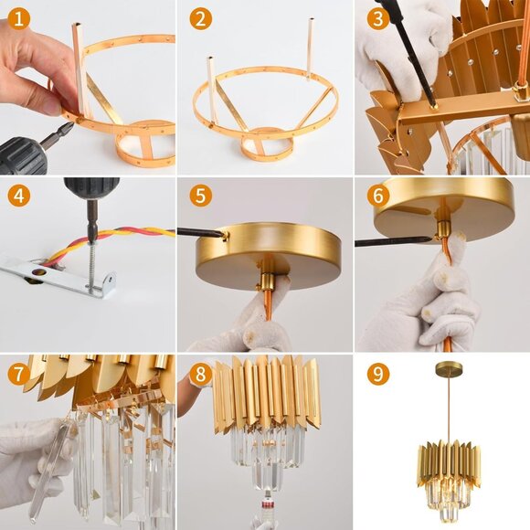 Gold Pendant Light Fixtures Dining Room Chandelier 1Light Gold Crystal Chandelie - Picture 9 of 9